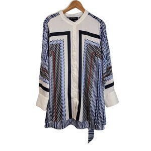 Lane Bryant Shirt Blue Long Sleeve‎ Geometric Belted Top Blouse Size 18 NWT NEW